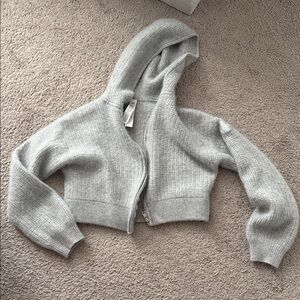 Alo Cropped Hooded Zip Cardigan - Light Gray
